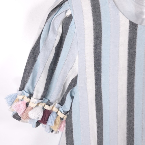 Loveriche Mini Dress Flare Striped Tassels Ruffled Hem Cotton LD42842 SMALL - Picture 9 of 14